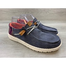 Hey Dude Wendy Funk Baja Navy Canvas Slip On Loafers Women's Size 7 Shoes