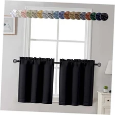  24 Inch Long Tier Curtains for Small Window, 30"W x 24"L (Pack of 2) Black