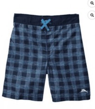 Tommy Bahama Big Boys Plaid Elastic Waist Swim Trunks Board Shorts, Navy, Small