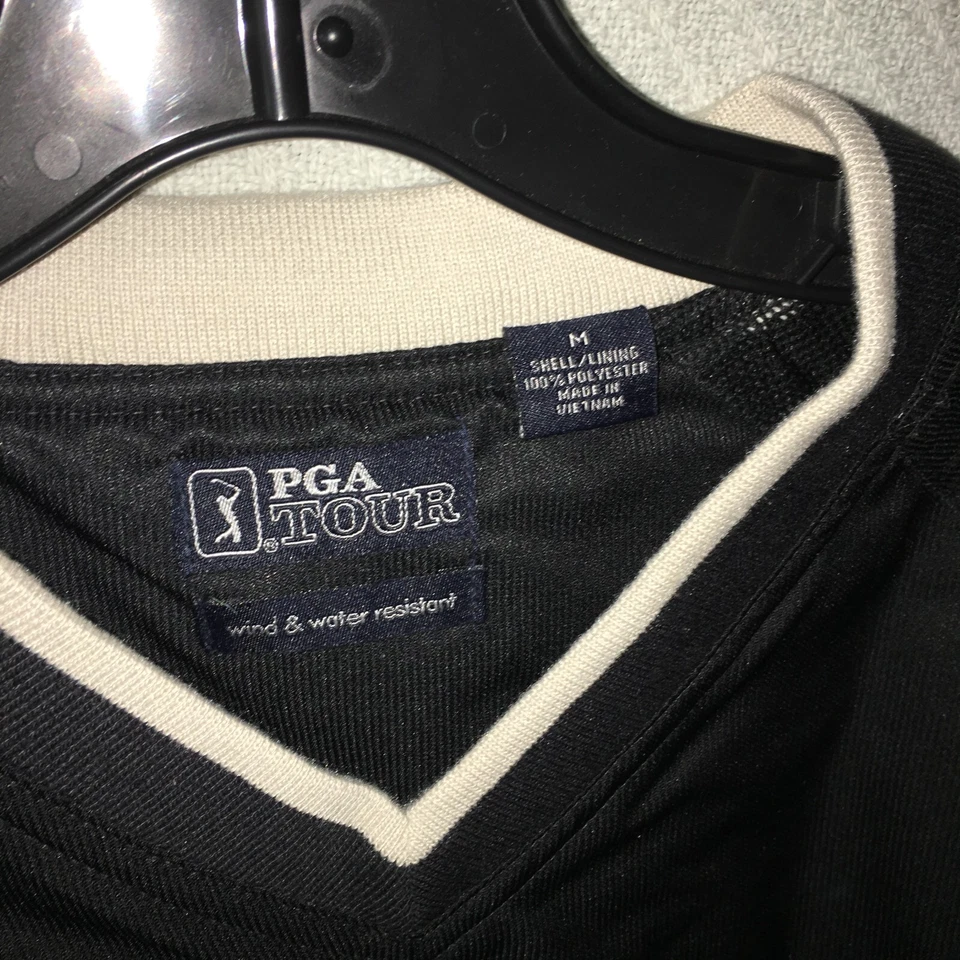 Mens Size M PGA Tour Black Windbreaker V Pull Over Weather Resist Remove Sleeves - Image 2 of 4