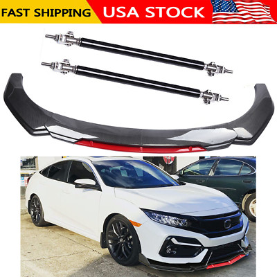 For Honda Accord front Bumper Lip Spoiler Splitter Strut Rods Carbon fiber