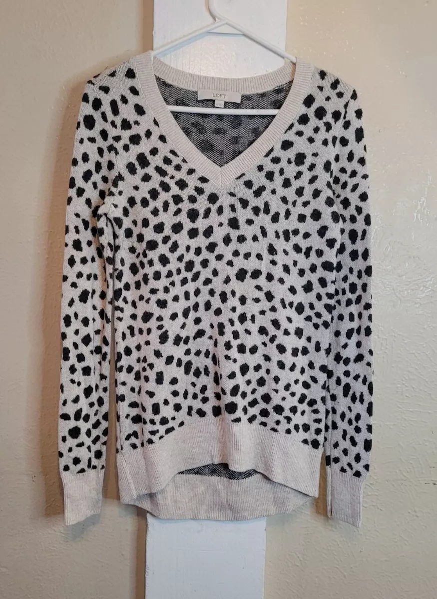 Loft Cheetah Spots Black Sweater V Neck Pullover Animal Print XS Leopard