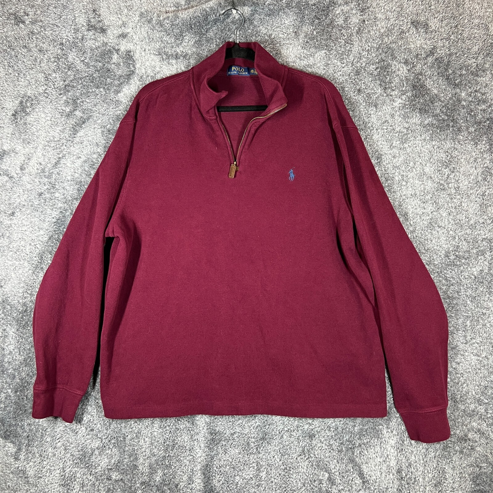 Polo Ralph Lauren 1 4 Zip Uomo 2XL Marrone Preppy Pullover Felpa Maglia Pony