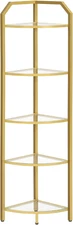5-Tier Corner Shelf Stand Gold Corner Bookshelf Tempered Glass Shelves Bathroom 