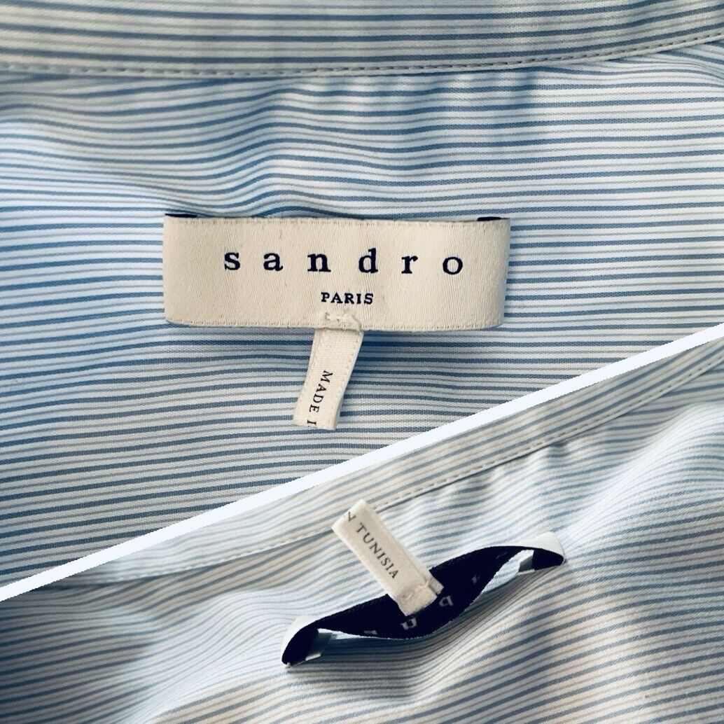 Sandro Midi Shirt Dress Two Toned Blue Stripes To… - image 4