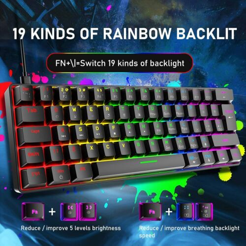 UK 60% Gaming Mechanical Wired Keyboard And 6400 DPI Mouse Combo For PS4 Xbox PC - Picture 9 of 19
