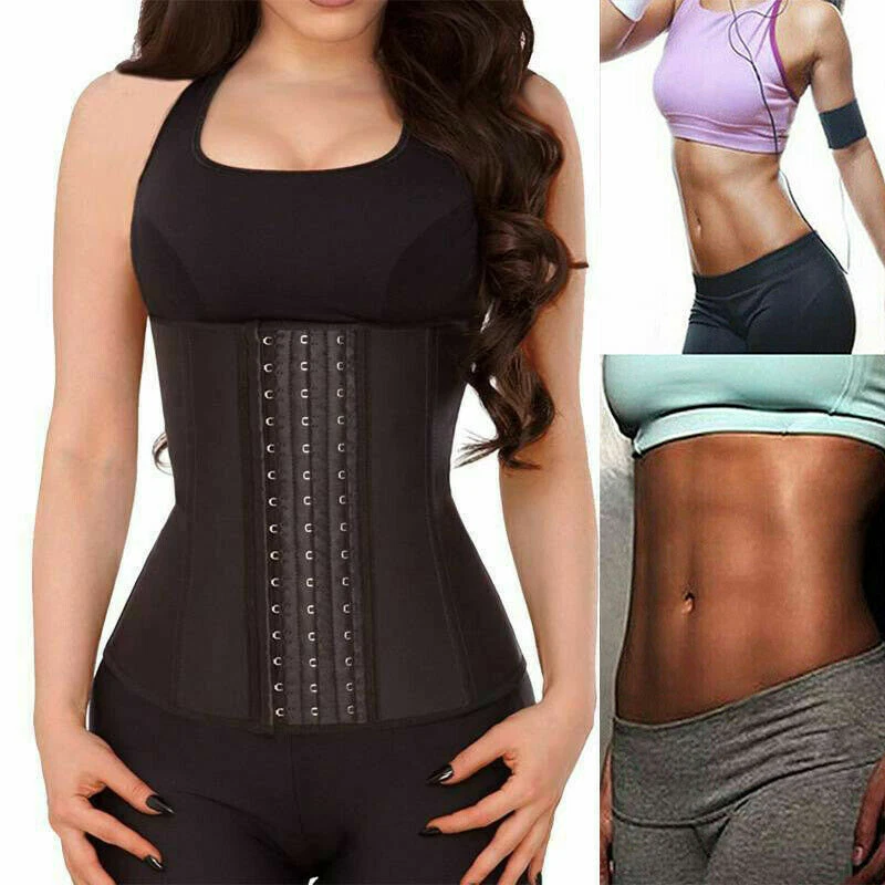 Women's Latex Sport Girdle Waist Training Corset Shapewear Firm Abdomen  Control Wedding Body Shaper Black Plus Size