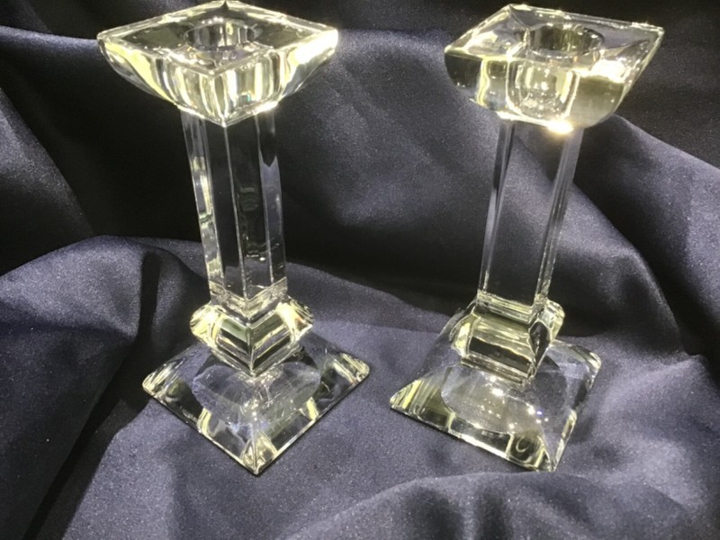 VILLEROY & BOCH SIENA set of 2 CRYSTAL CANDLESTICKS 6” BEAUTIFUL!!