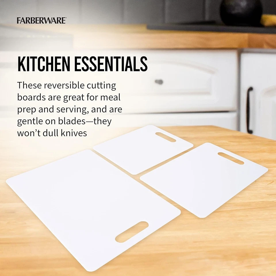 Farberware 塑料切割板套装洗碗机-安全聚乙烯切碎板适用于... — 第 3/4 张图片