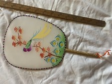 Hand Painted Silk Geisha Fan. Bird  Flowers. Japanese. Rare Vintage.