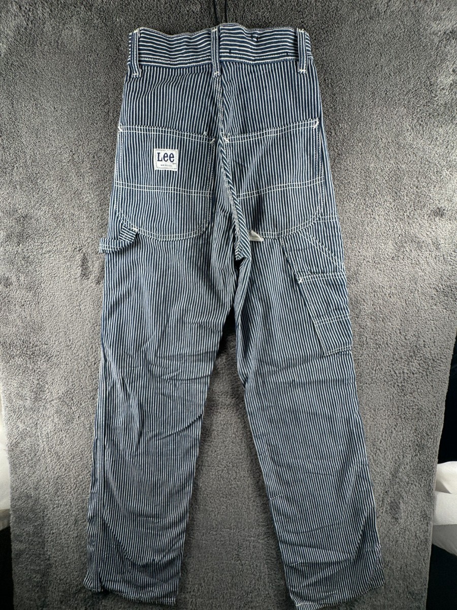 【U LAN】Builder Stripe Carpenter Denim Pants VTG Lee USA Made Blue White Striped Denim Carpenter Pants