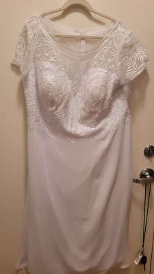 JJ's House Short Sleeve Wedding Dress Embroidered Lace Sequin white Sz 22 w NWT
