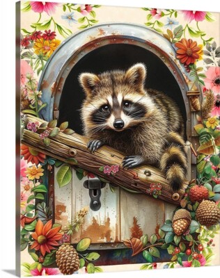 Racoon Hiding Character Art Giclee Poster Or Canvas Wrap