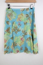 Marc Aurel watercolour flower print 100% silk skirt in azure size EU36/UK8