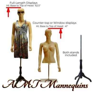 AMT-MANNEQUINS Sexy (busty-34.5" ) female mannequin, Dress form w.straight arms torso +2 stands
