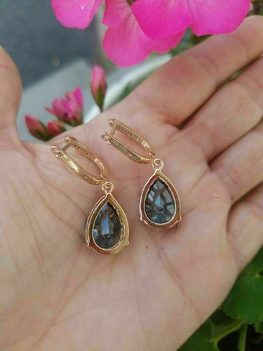 4Ct Pear Cut Blue Topaz Solitaire Drop/Dangle Earrings 14K Yellow Gold Finish - Picture 6 of 9