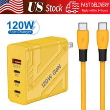 120W GaN Multi USB C Super Fast Wall Charger 4FT Cable For All Cell Phone iPad