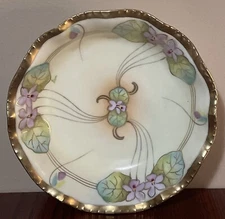 Prussia Vintage Hand Painted Gold Ruffled Rim 5.25” Bowl