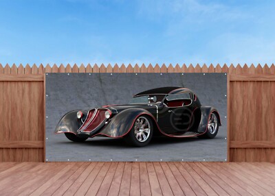 OUTDOOR BILDER BANNER POSTER GARTEN ZAUN WETTERFEST 370x180 cm Hot Rod Oldtimer
