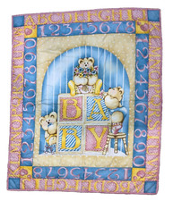 Teddy Bear Baby Crib Blanket Sampler Style Handmade 32 x 38 inch Pink Blue Quilt