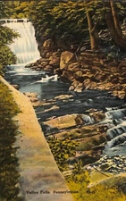 Valley Falls Pennsylvania Linen Postcard Landscape Waterfall Unposted 1940s