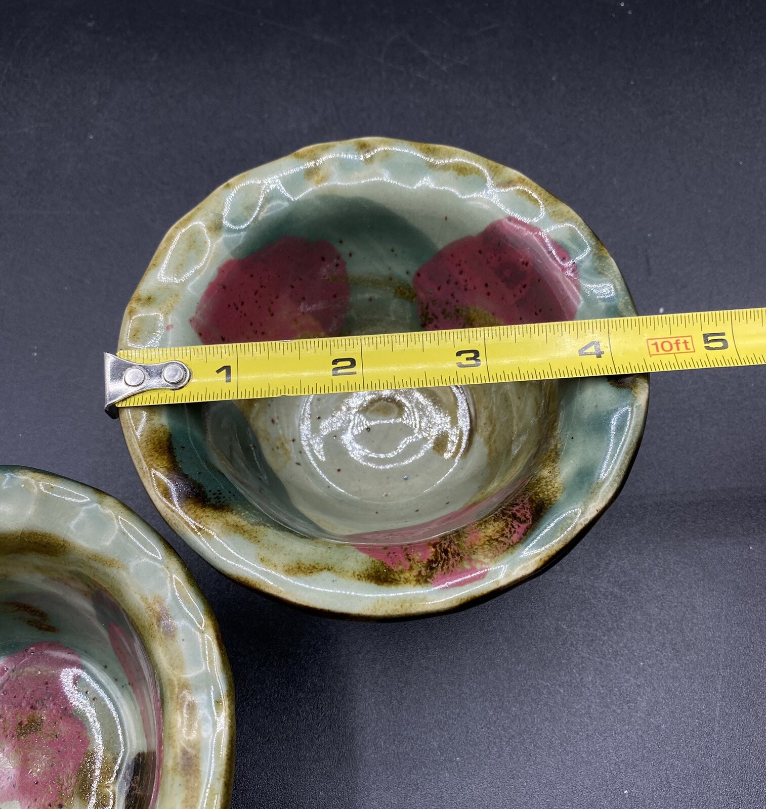 DK Clay 1996 Trinket Dish Salsa Dipping Sauce Bowl Pottery Drip Glaze Lot 2 B