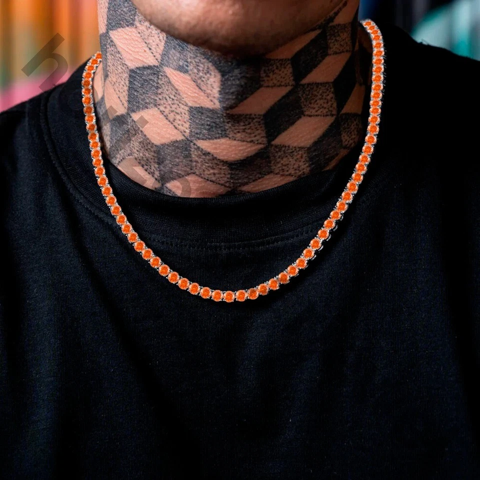 Collar Tenis 22" 5 MM 55 Ct Corte Redondo Zafiro Naranja Oro Blanco 14K Sobre Foto 4 de 4