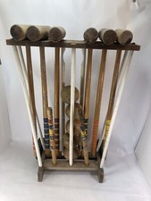 Vintage Distressed, Rustic,Croquet Set with Cart, 6 Mallets, 5 Balls 2 Stakes