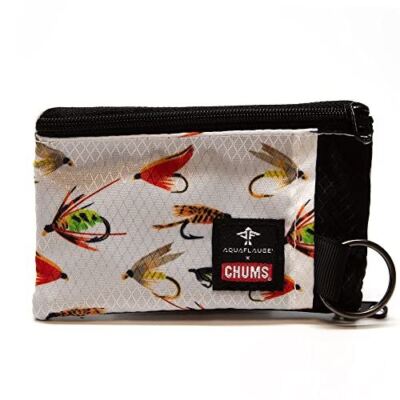 Chums Surfshort Compact Wallet ID Window&2 Zip Pockets (Aqua Flauge Fly Hooks)