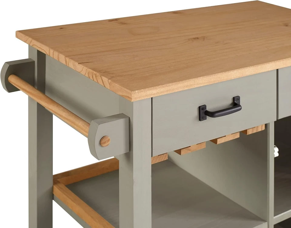 松木厨房储物柜岛式推车 — 第 4/4 张图片