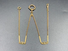 Antique Gold Plated Patinated Brass Double Pocket Watch Chain Marked c.1920