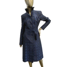 Prada Women's Vintage Navy Metallic Brocade Belted Coat It Pristine Condition It