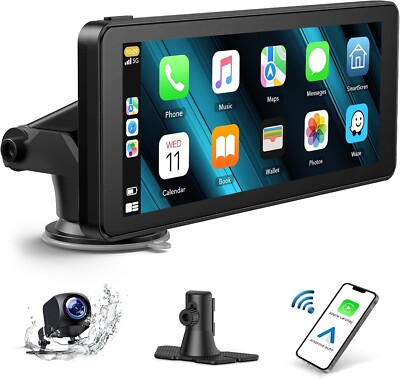 HOTPEAK Wireless Car Stereo for Apple Carplay Android Auto with 1080p Backup Cam