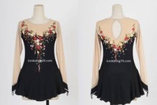 IceSkating Dress Girls Custom Figure Skating / Baton Women Competition Black LS