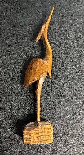 Wood Turning Crane Sculpture, 8.5” Tall - Picture 2 of 5