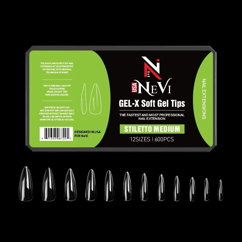Gel de Uñas-X Caja Natural de Puntas NeVi EE. UU. Tamaño 12 (Stiletto Mediano) Foto 2 de 3