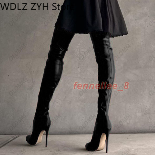 Handgefertigte Damen Overknee Stiefel sexy Stilettoabsatz runde Spitze Party Schuhe US 5-20 - Bild 6 von 33