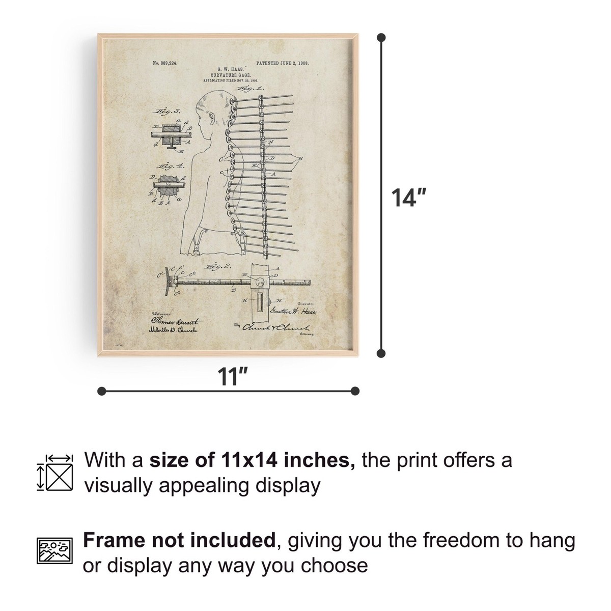 Chiropractic Patent Art Print Poster Vintage Chiropractor Office