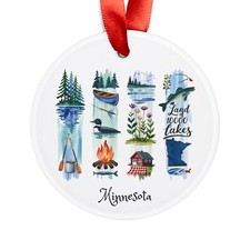 Minnesota Motifs Graphic - Round Acrylic Ornament - Personalized Holiday Gift