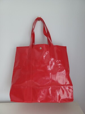 MARKS AND SPENCER Red Patent Tote Shopping Handbag Bag Large Magnetic Close  UK
