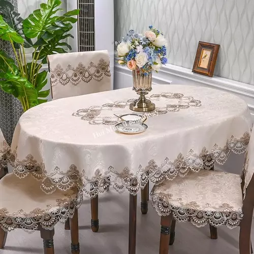 Oval Table Cloth Satin Embroidered Table Table Cover Tablecloth