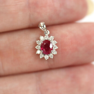 0,7 ctw natürlicher roter Rubin & Diamant massiver 14k Weißgold Halo Cluster Anhänger