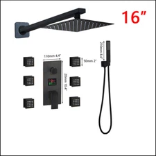 Wall Mount 16 inch Matte Black Massage Digital Shower Faucet Set Handheld System
