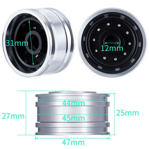 2pc Alloy Front Wheel Rims for 1/14 Tamiya Trailer Tractor Truck RC Car - Picture 9 of 9