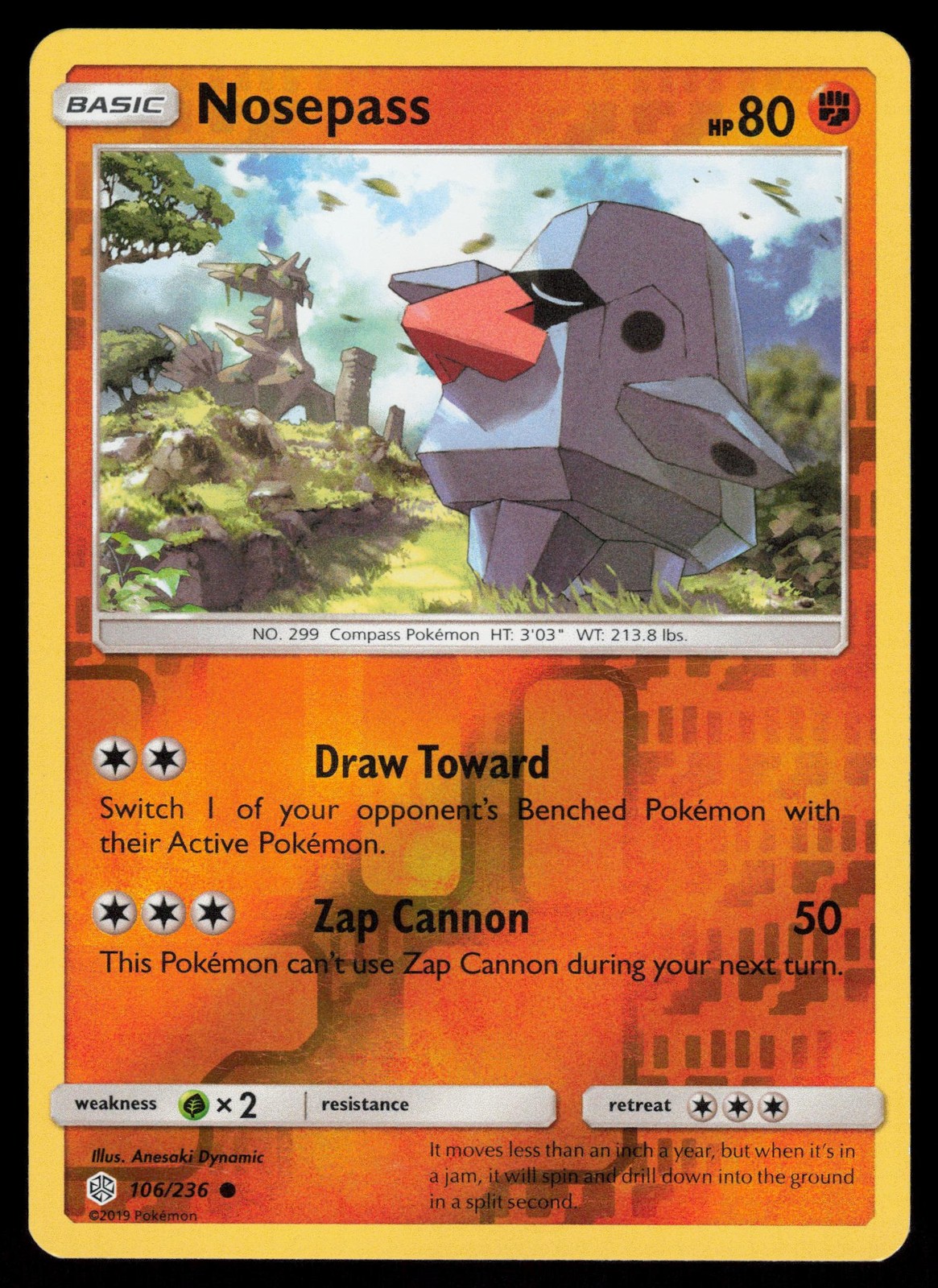 Nosepass 106/236 Reverse Holo Pokemon Cosmic Eclipse LP