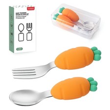 Baby Fork Spoon Set Toddler Silverware Training Utensils Self Feeding Carrot
