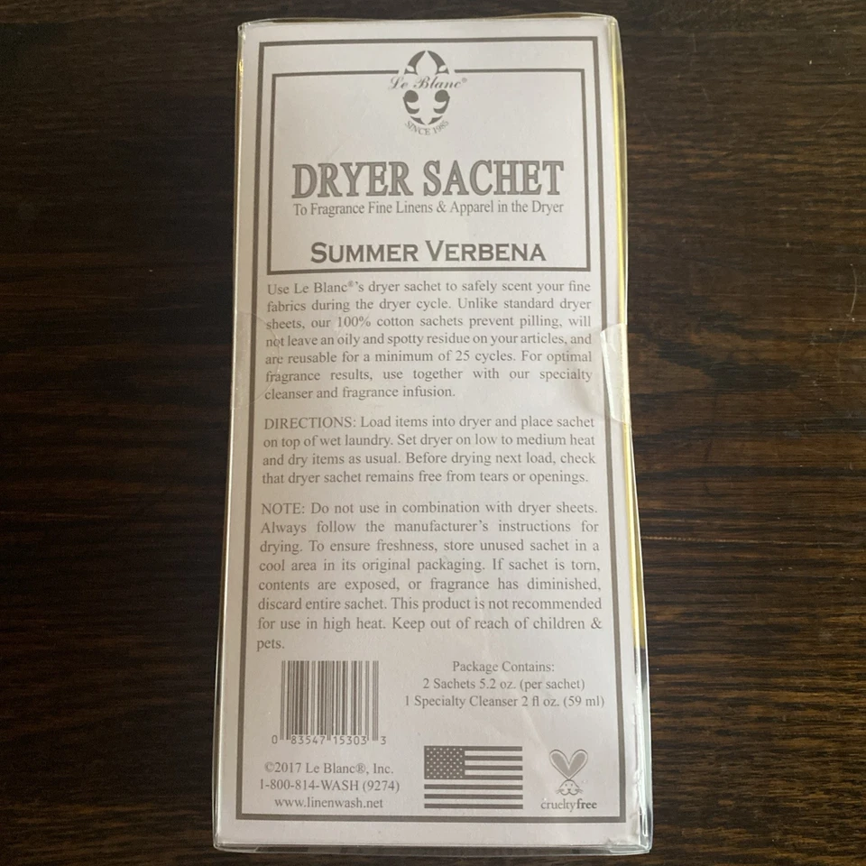 Le Blanc 2 pk silk & lingerie Dryer Sachets + Specialty Wash Summer Verbena New - Imagem 2 de 4