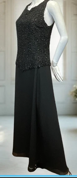 Vestido de Noche JKARA Negro Con Cuentas Embellecido Formal Vestido de Gasa - Talla 14P Foto 3 de 4