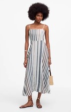 Madewell Striped Circle Maxi Dress 100% Linen White Blue A Line Resort Sz 4