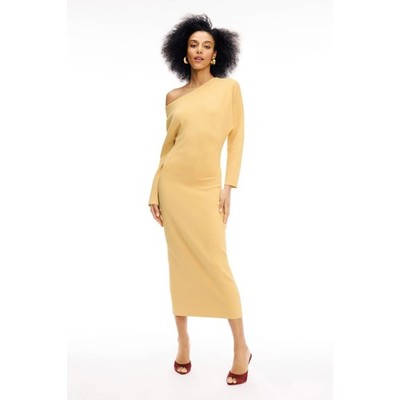 Altuzarra Etta Dress Yellow One Shoulder Long Sleeve Knit Midi Sz XS